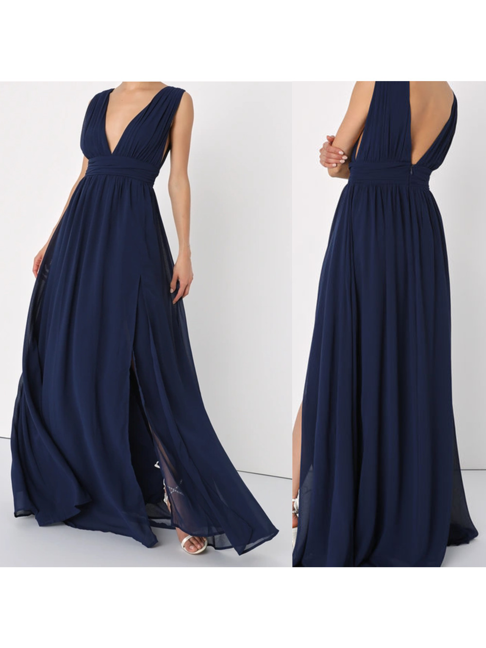 LULU'S sz S Heavenly Hues Navy Blue Chiffon Bridesmaid Formal Maxi Dress NEW 0B5